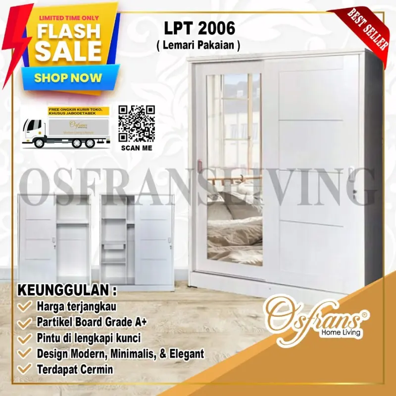 Lemari Pakaian 2 Pintu Sliding Besar + Cermin LPT 2006 Harga Pabrik 1