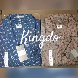 piyama lengan panjang katun pria motif rantai coklat biru