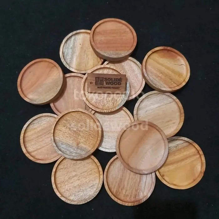 Tatakan gelas kayu RUSTIC bulat Ø 8cm wood coaster