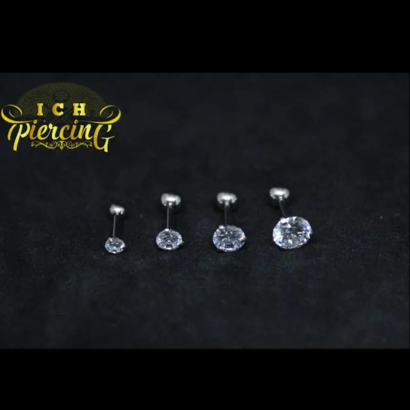 1Pc Anting Tusuk Titanium Zircon Berlian Bentuk Tulang Ukuran 3mm 2
