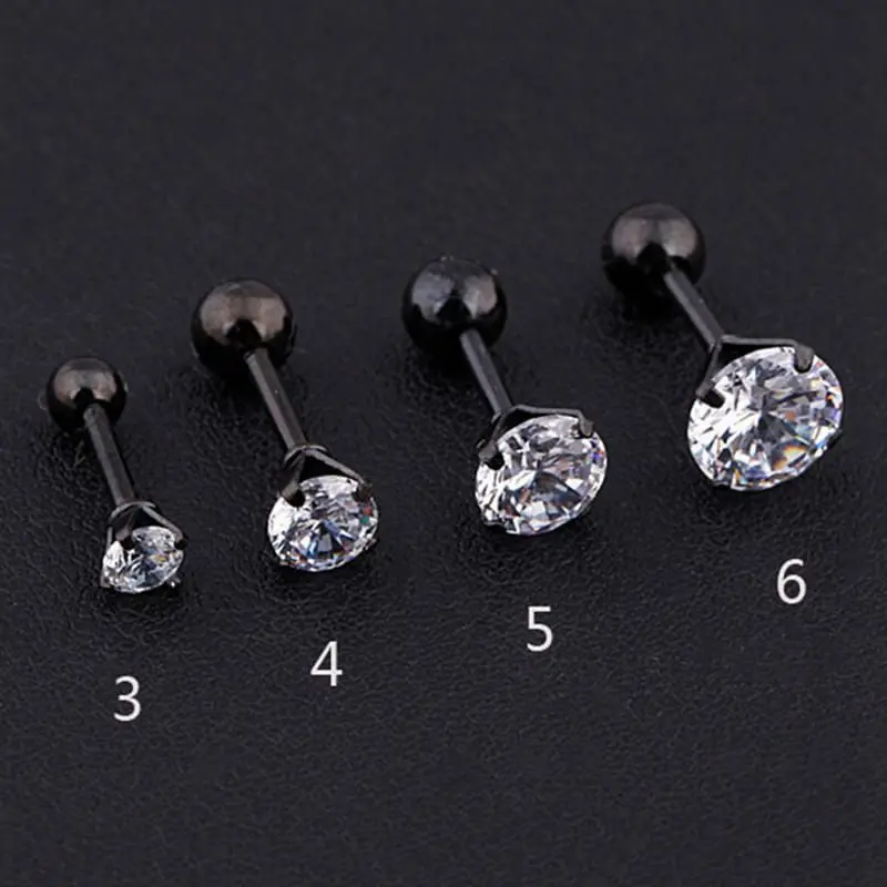 1Pc Anting Tusuk Titanium Zircon Berlian Bentuk Tulang Ukuran 3mm 4