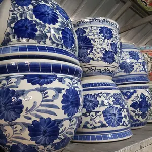 Pot keramik diameter 40cm biru