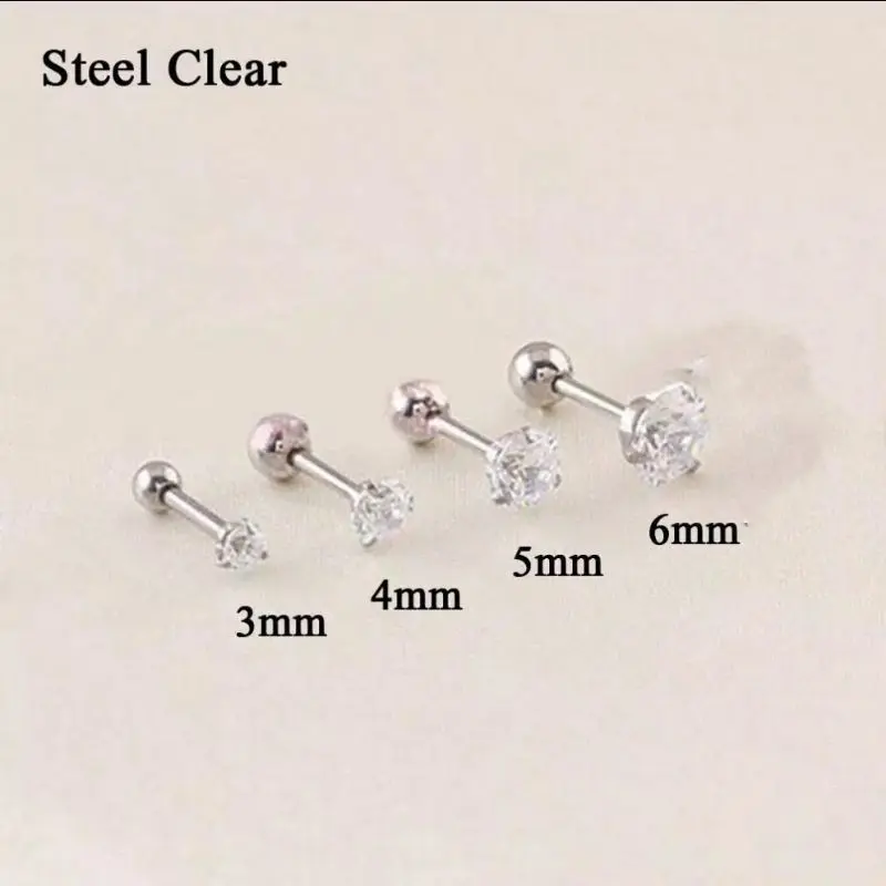 1Pc Anting Tusuk Titanium Zircon Berlian Bentuk Tulang Ukuran 3mm 3