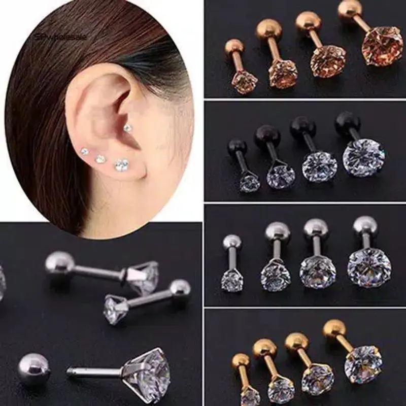 1Pc Anting Tusuk Titanium Zircon Berlian Bentuk Tulang Ukuran 3mm 0