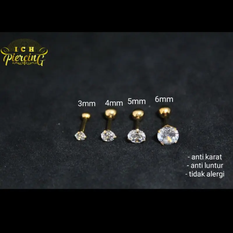 1Pc Anting Tusuk Titanium Zircon Berlian Bentuk Tulang Ukuran 3mm 1
