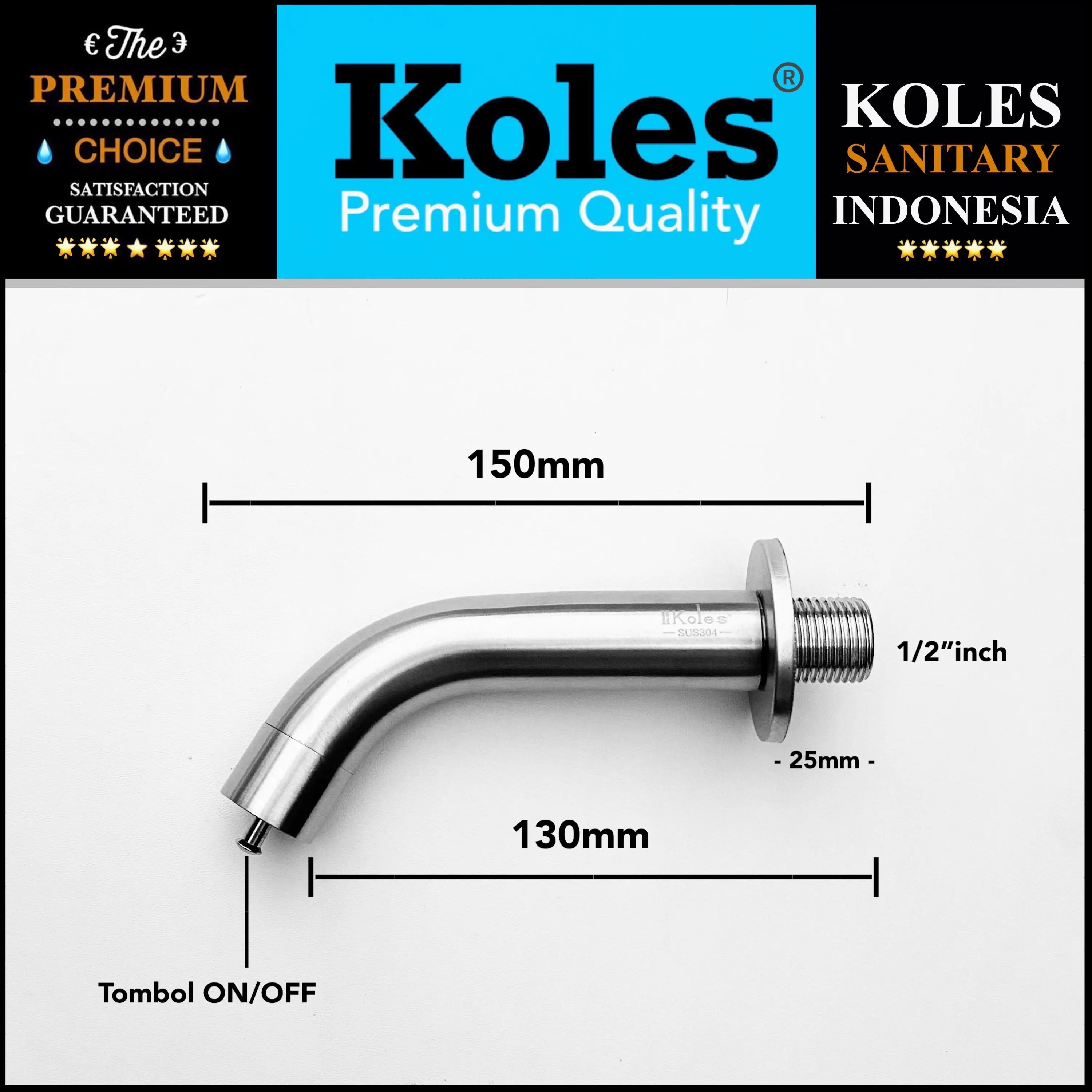 KOLES 416 Kran Tembok Keran Air Wudhu On Off Stainless Steel SUS 304