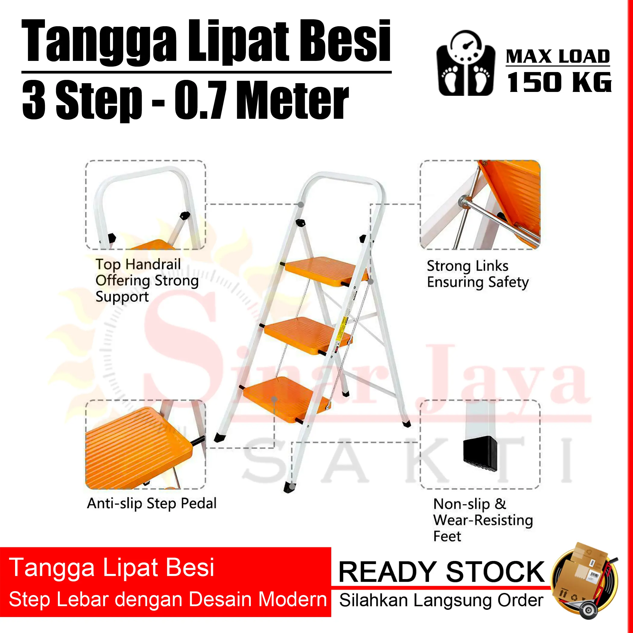 Tangga Lipat Besi Dengan Step Lebar 3 Step / Tangga Duduk Modern 0.7 M