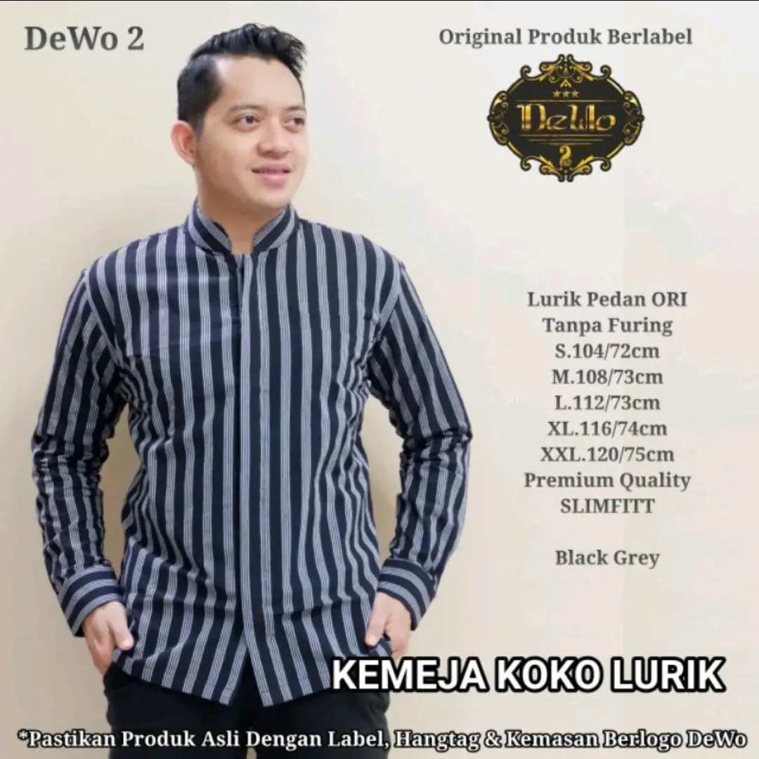 Kemeja Pria Lengan panjang Lurik Bahan Katun Tebal Warna Black Grey