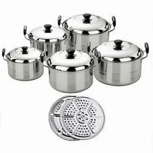 Premium Cookware Set Panci Alat Masak Spatula Steamer 12 Pcs Panci Kin Stainless Steel 5 Ukuran Dengan Tutup Gagang Anti Panas