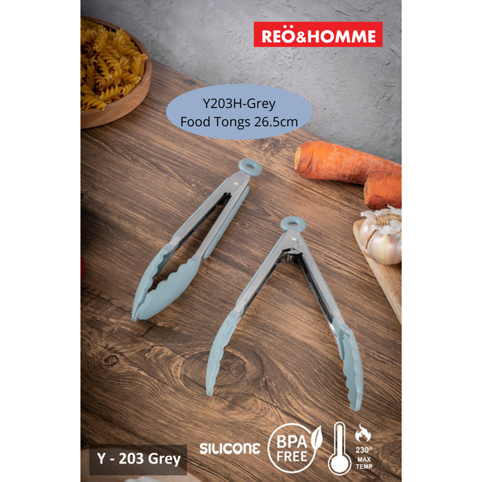 Gambar Peralatan Masak Capit Makanan 26.5cm Reo&Homme Y203H-Grey Anti Leleh dari Reo & Homme Living Kota Bogor Tokopedia