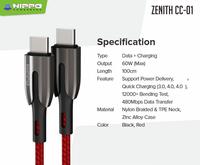 Gambar Hippo Zenith CC-01 Kabel PD USB Type C to USB Type C 60W dari Hippo Official Yogyakarta Kota Yogyakarta 2 Tokopedia