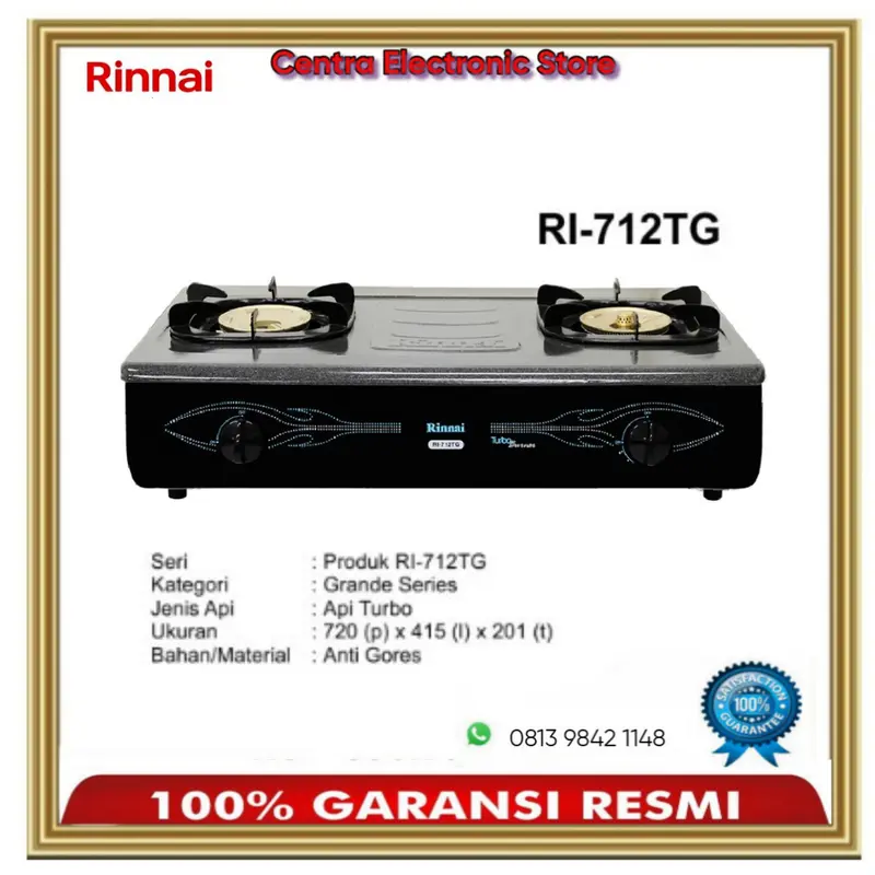 Kompor Gas 2 Tungku Rinnai RI 712TG 712 TG Kompor Gas Rinai Api Turbo 0