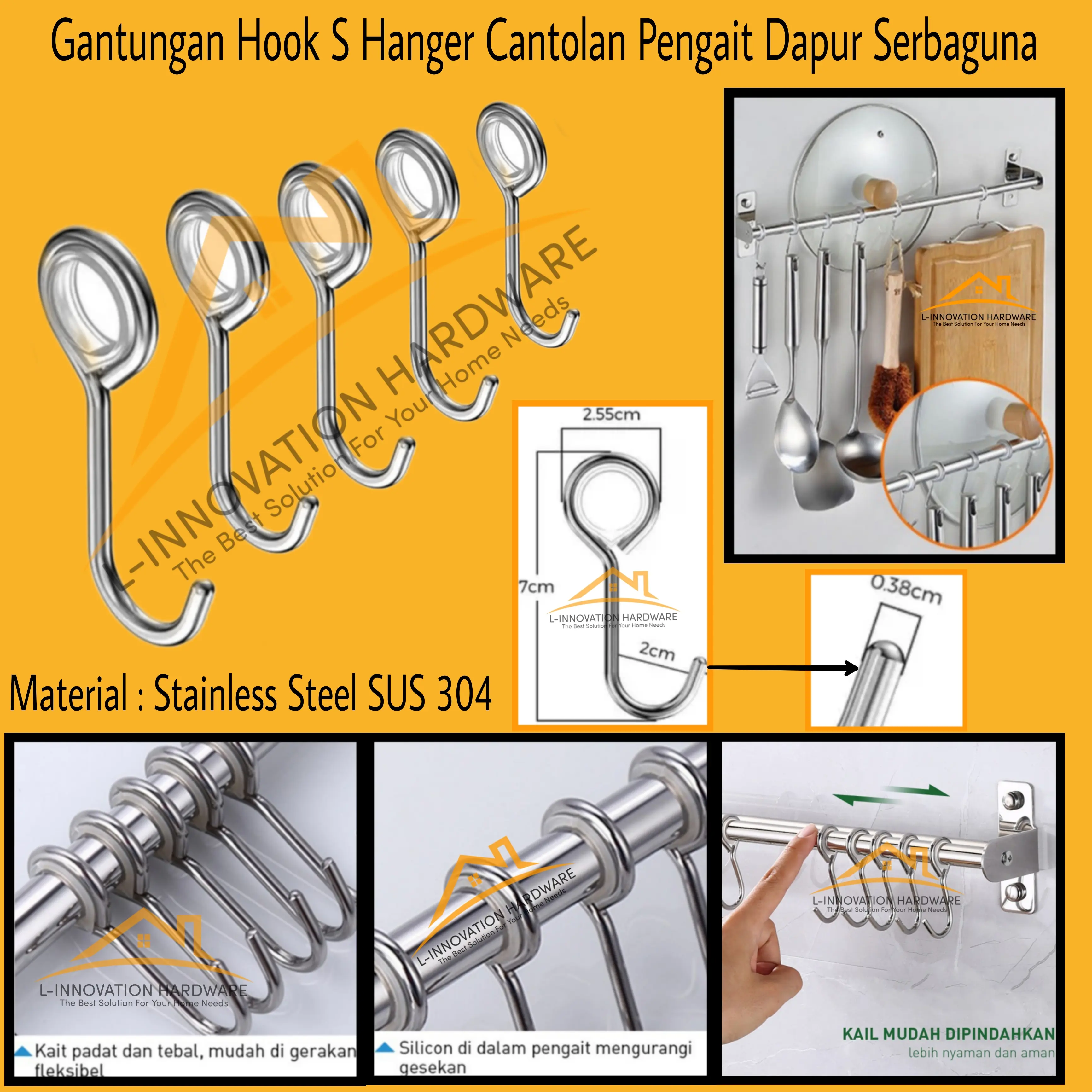 Gantungan Hook S Hanger Cantolan Pengait Dapur Stainless SUS 304