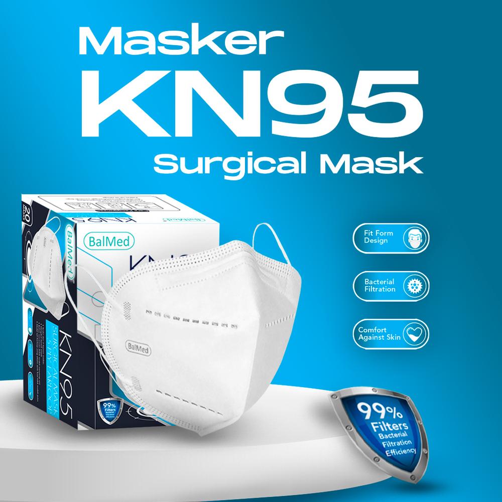 Masker BalMed KN95 Surgical Mask 5-PLY Earloop Isi 20 Pcs - Putih