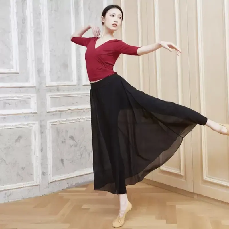 Rok Mesh Celana Legging Panjang 2in1 Balet Dance Senam Olahraga Casual 2