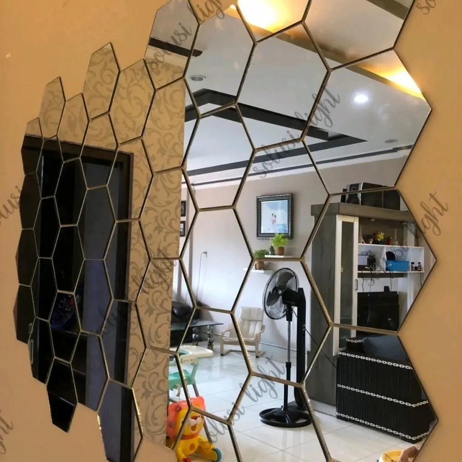 Stiker Cermin Dinding Hexagon - Dekorasi Hexagonal Mirror Wall Sticker