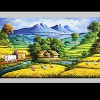 Gambar Lukisan pemandangan panen plus bingkai 120x60 dari Lukisan Bandung Kota Bandung 1 Tokopedia