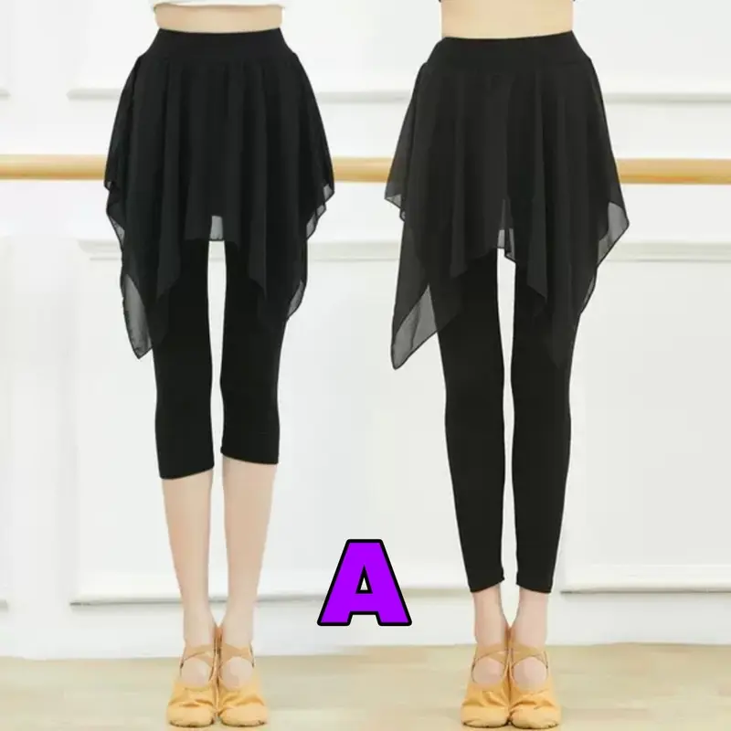 Rok Mesh Celana Legging Panjang 2in1 Balet Dance Senam Olahraga Casual 3