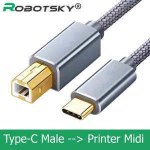 Robotsky Type-C to Midi 2.0 Cable Printer 50cm 100cm 200cm - Kabel for Keyboard Printer Android New iPhone Support Music Print Converter Adapter