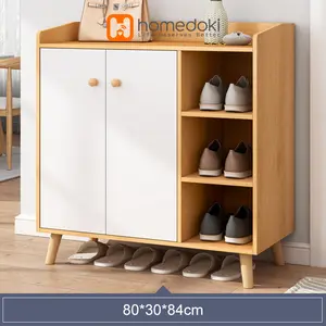 Homedoki Lemari Sepatu Susun Minimalis 80x30x84cm Kapasitas Besar Rak Sepatu Olahraga Dewasa MDF Solid Wood Handle Furniture