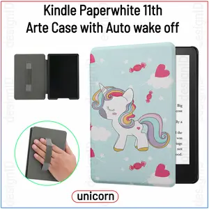Unicorn art case kindle paperwhite 11th 2021 casing with hand strap