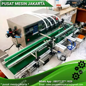 MESIN FILLING PENGISI CAIRAN LIQUID 4 NOZZLE DENGAN CONVEYOR