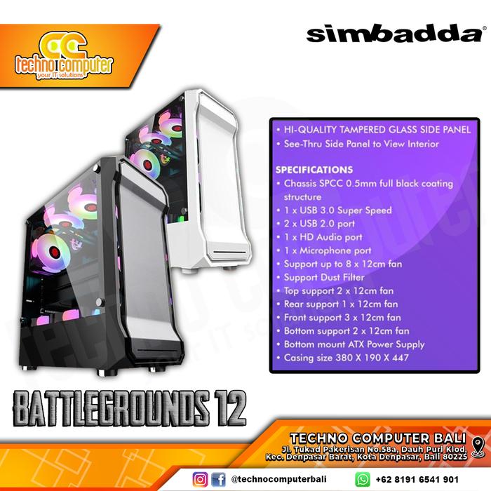Gambar Casing Simbadda BattleGround 12 BLACK - ATX, mATX Tempered Glass dari Techno Computer Bali Kota Denpasar 5 Tokopedia