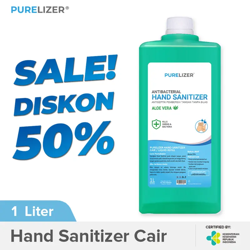 Handsanitizer 1 Liter Cair [Izin KEMENKES] PURELIZER Refill Spray 1L