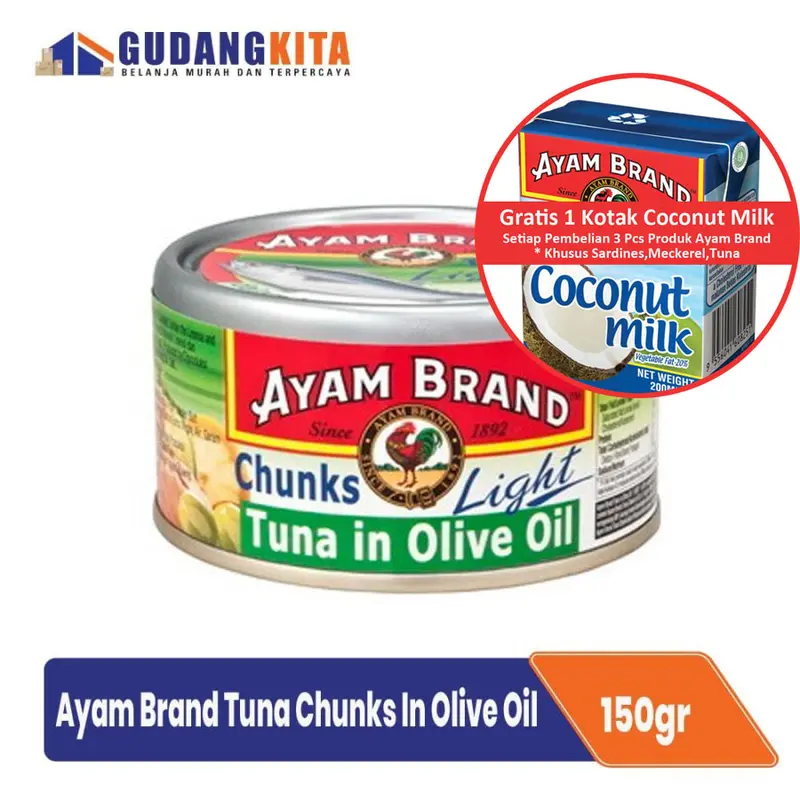 Ayam Brand Ikan Tuna Kaleng Chunks In Olive Oil 185G - Potongan Besar 1