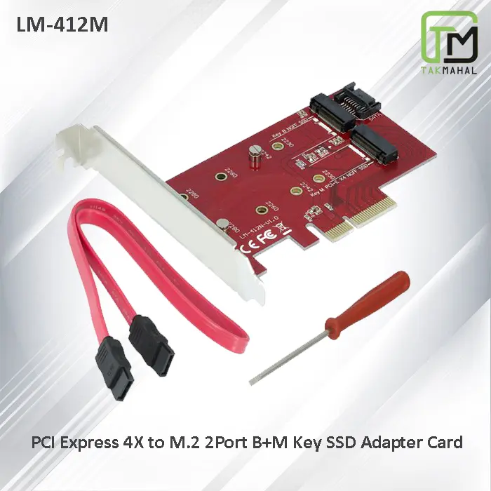 PCI Express PCI-E 4X to M.2 2Port B+M Key SSD Adapter Card LM-412M