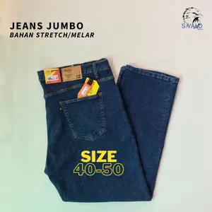 Celana Jeans Jumbo Pria Bahan Stretch Melar Size 40 - 50