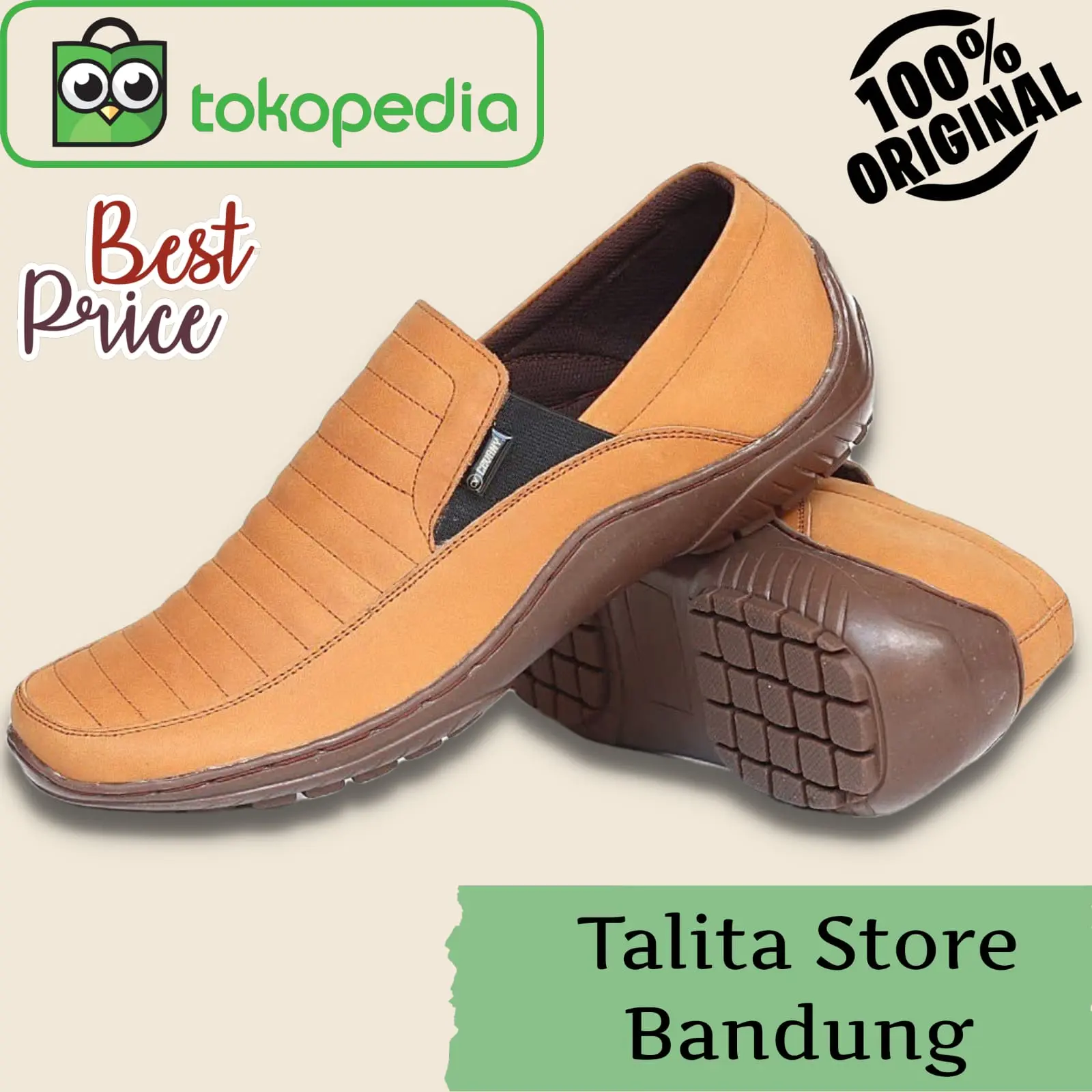 Sepatu Casual Kerja Kantor Pria Armour Slip On Slop Tali Kulit Asli