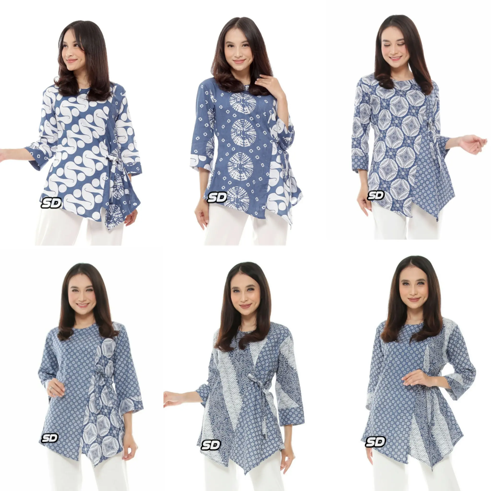 Baju Batik Blouse Kombinasi Modern Motif Soft Blue Kombinasi Terbaru