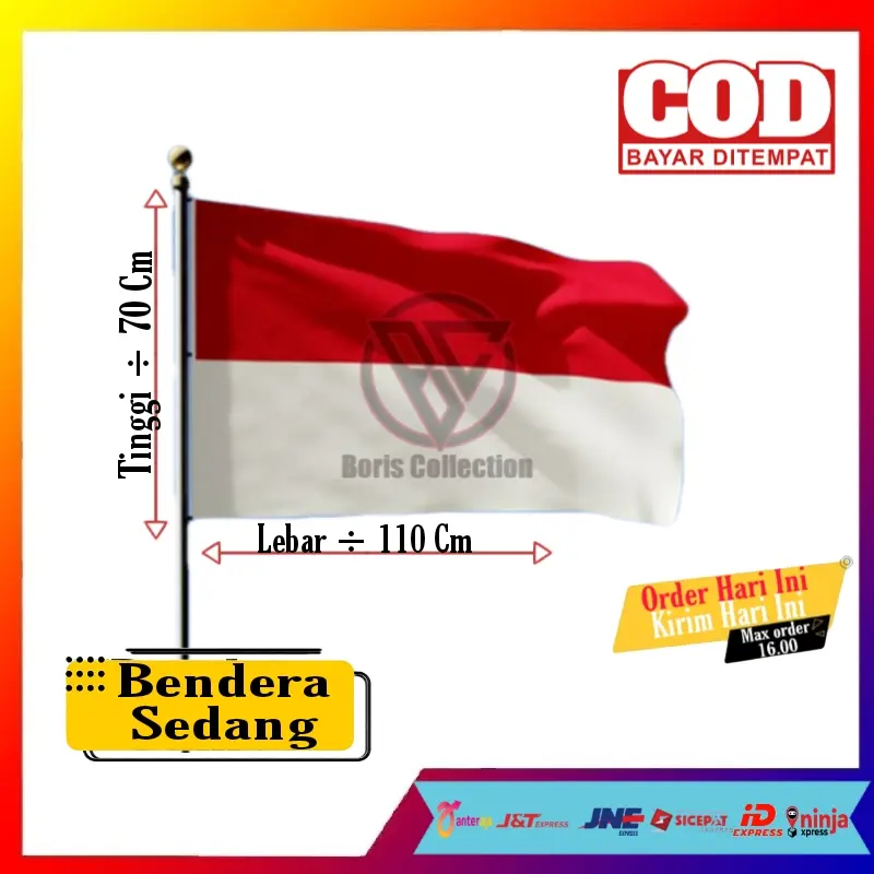 Bendera Merah Putih Size 120 x 80 CM Bahan Polyester Peles Grade A Tali Polyester Berat 60 Gram Bendera Indonesia Besar Jumbo Grosir Pengrajin Konveksi Kantor Sekolah Upacara