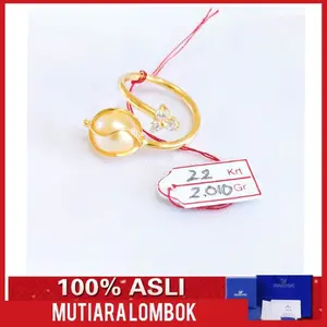 Cincin Emas 22 Karat Mutiara Laut Lombok Asli Wanita South Sea Pearl