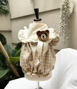 Baju anjing bear bros pita kotak kuning ,ada cantolan ( tanpa tali )