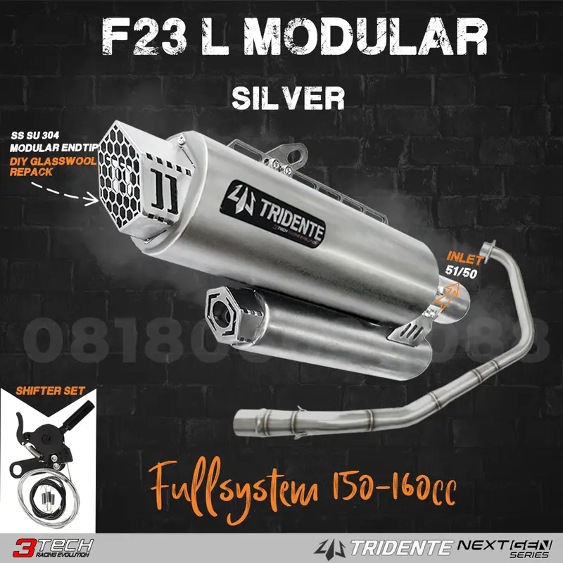 Knalpot 3 suara Tridente F23 Modular untuk Motor 150cc-160cc Original 2