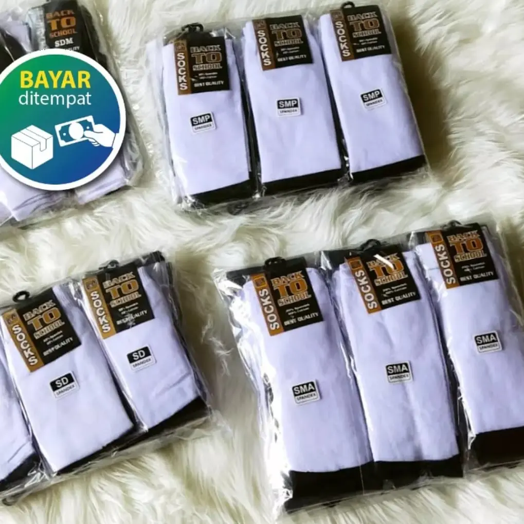 ISI 6 PASANG KAOS KAKI SEKOLAH HITAM PUTIH SD SMP SMA