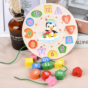 Mainan Edukasi Anak Wooden Clock Penguin