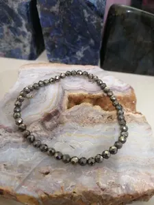 Bracelet / Gelang Pyrite 4mm Faceted Natural Top Grade