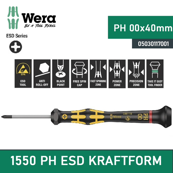 Gambar Obeng Plus Micro ESD PH 00 x 40 mm Wera 05030118001 Phillips screws dari warungtools Kota Administrasi Jakarta Utara Tokopedia