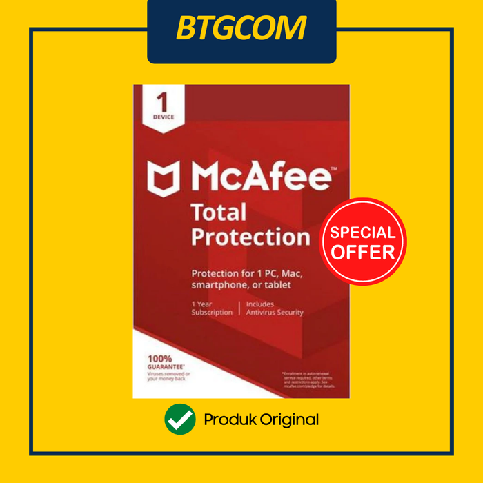 Gambar MCAFEE TOTAL PROTECTION LITE VERSION 1 DEVICE dari btgcom Kota Denpasar Tokopedia