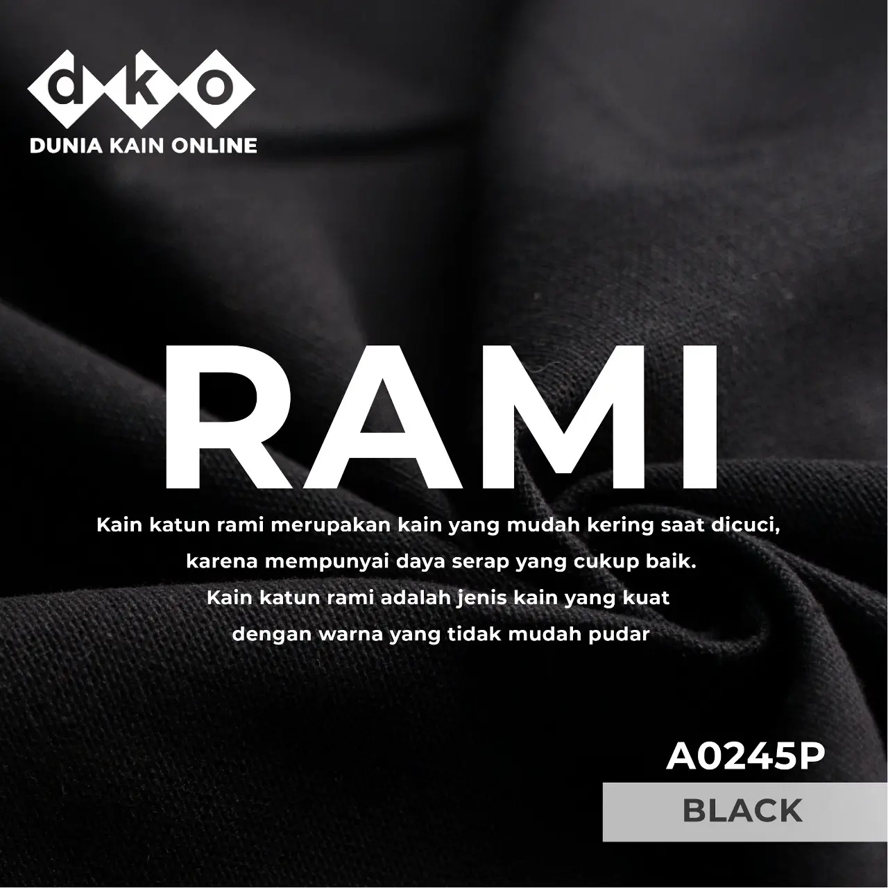 DKO Kain RAMI Linen Premium Warna Hitam Polos