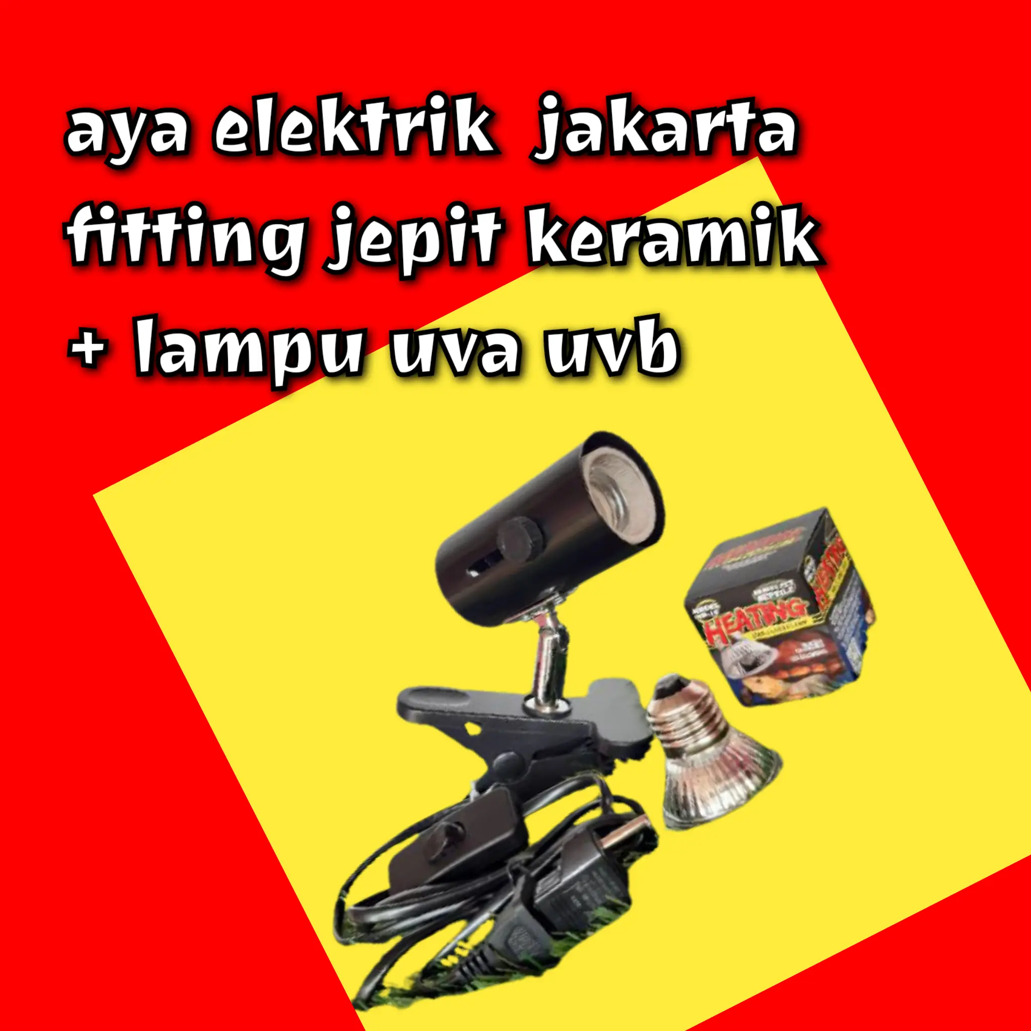 fiting jepit reptil+ lampu uva uva uvbfiting lampu sorot 5 cm