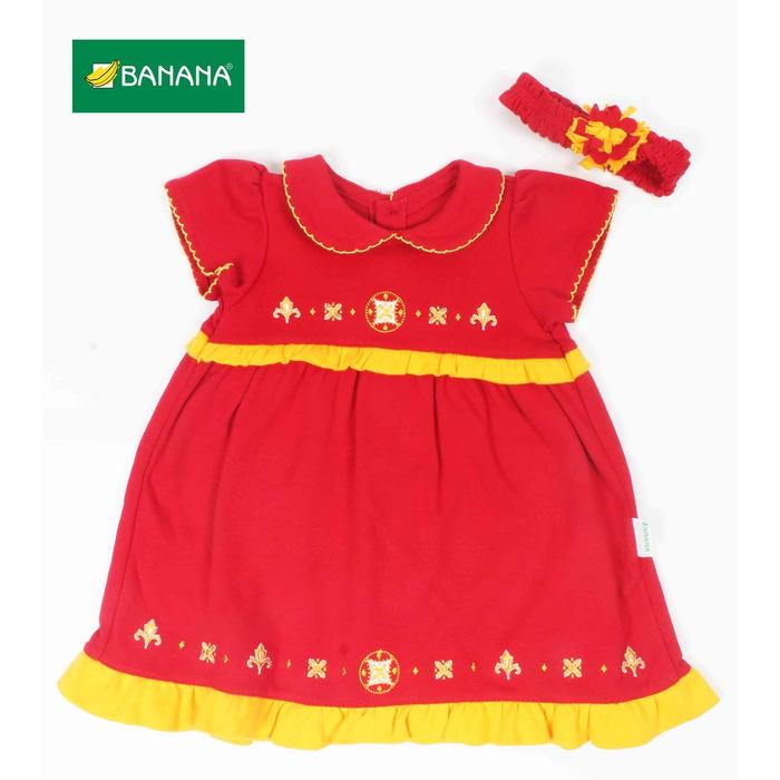 Gambar BANANA Dress Bayi Perempuan Merah Kombinasi Kuning Bordir + Bando - XS dari BANANA Official Store Kota Administrasi Jakarta Timur Tokopedia