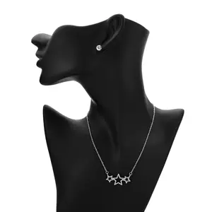 LRC Perhiasaan Set Fashion Silver Five-pointed Star Necklace And Ear