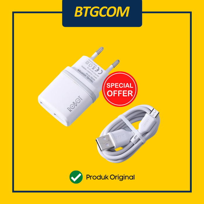 Gambar ROBOT RT-K9 12W DUAL PORT 2.1A ADAPTOR CHARGER + MICRO USB DATA CABLE dari btgcom Kota Denpasar Tokopedia