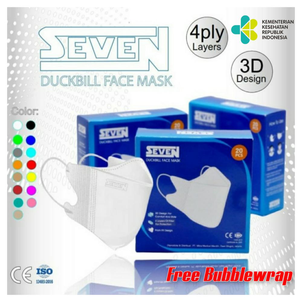 MASKER DUCKBILL 4PLY SEVEN MEDIS, Kemenkes isi 20pcs - DB Putih