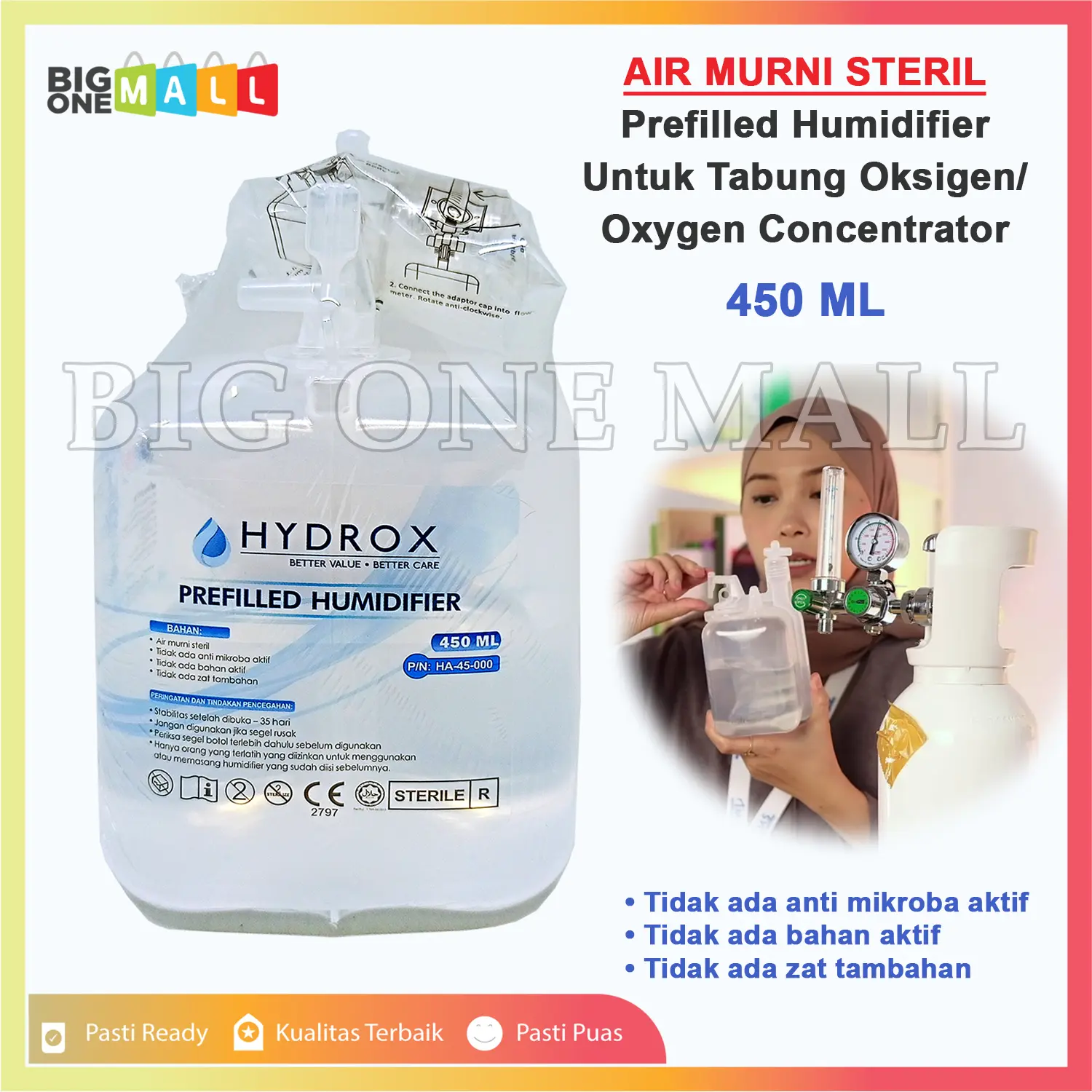 Air Oksigen GEA Hydrox 450ml, Gea Refil Prefilled Humidifier Oxygen O2