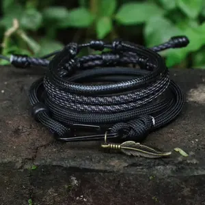 Gelang Pria Tali Paracord Bracelet Cowok Satu Paket Warna Hitam Kulit